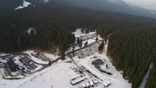 Ski areal Pokljuka. Slovenia, 29 Dec. 2023. Drone 4k video. Potensic Atom SE. Aerial view on track