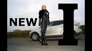 New I in leather jacket, leather skirt and over knee boots