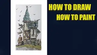 How to Draw and paint House scene watercolor loose style Line and Wash Nil Rocha