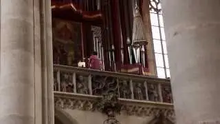 Organ player practices his tune in Dinkelsbuhl, Germany