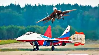 Where will the fighter plane put his parachute? MiG-29 landing. The swifts flew to their native nest