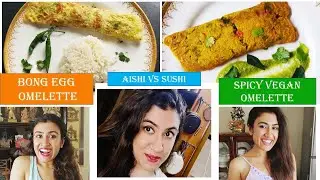 Cook-Off !! Spicy Vegan Omelette vs Bong Egg Omelette ll Aishi vs Sushi
