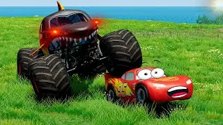 Lightning McQueen & Tank VS Monster Truck in BeamNG.drive