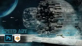 Creating massive scale sci-fi concept art in Blender and Photoshop - Space Station with 
