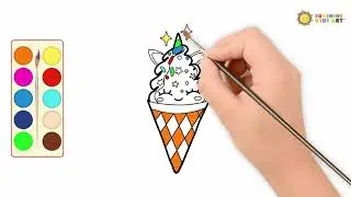 🍦🦄How to Draw a Cute Unicorn Ice Cream Cone Kawaii Style | Kids Drawings