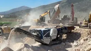 Three Jaw & Impact Crushers Working In Row Produshing Aggregates At Construction Site - 4k - Part 2