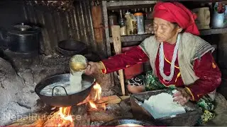 In the hilly region of Nepal, an old woman and her family 
