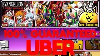 THE BATTLE CATS - EVANGELION COLLAB - 750 CAT FOOD 100% UBER DRAW - RARE CAT CAPSULE OPENING