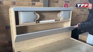 Natural Wood Double/Queen Size Gas Lift Bed with Storage and Led Light - Kelvin
