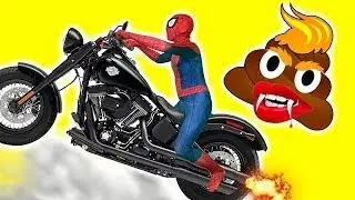 Motorcycle SpiderMan Chased By ANGRY POO teaches Batman &Frozen Elsa to Juggle SuperHeroes