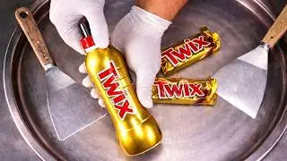 TWIX Ice Cream Rolls | fried Thailand rolled ice cream with TWIX Chocolate Bar | Satisfying ASMR