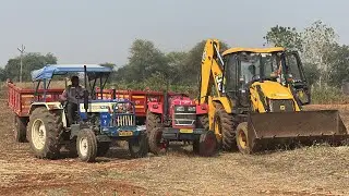 Jcb Machine With Swaraj  744XT And Mahindra Yuvo tech 405 di Loading Mud Tractor