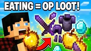 Minecraft but eating give op loot !!? Minecraft challenge