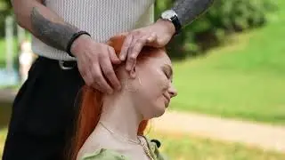 АСМР массаж головы прямо на улице 😍 Реакция девушки