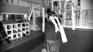 My student Romero working on his sword and awareness skills blindfolded during personal training.