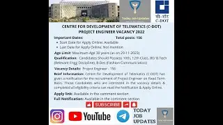 @todayjobupdates8454  Centre for Development of Telematics (C-DOT) | Project Engineer Vacancy |