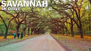 4K Savannah, Georgia Full POV Driving - Drive Wormsloe Site, Downtown, and Bonaventure Cemetery Fall