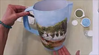 Декупаж на кувшине для воды.  Семейство гусей