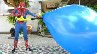 SPIDER MAN Nerf Gun In Real Life 4 : SPIDER MAN And Super Ballon