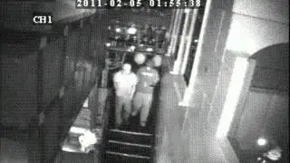 ball of light streaks down from upper rt down behind Investigators and goes into Aarons head.wmv
