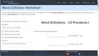Aids for Teachers - Fill In the Blank Definition Worksheet