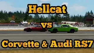 Dodge Challenger Hellcat takes on a Corvette Z06 and Audi RS7