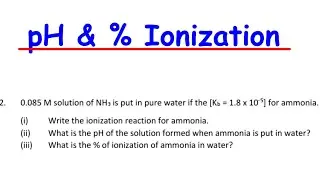 Find the pH of the solution formed when ammonia is put in water? find % of ionization of ammonia?