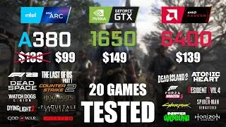 GTX 1650 4GB vs ARC A380 6GB vs RX 6400 4GB | i5 -13600K | 1080p - 20 Games Tested