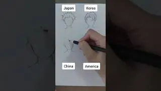 Japan vs Korea vs China vs America- How to draw hair for anime boy - different countries 