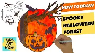 How to Draw a Spooky Forest Halloween Scene! 🎃