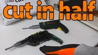 BOSCH TOY DRILL  vs. DRILL PRESS | How to repair toys [drill cut in half by cut in half]