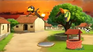 Copyright free Cartoon village background video । Village sunset background video