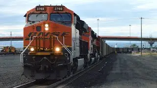 BNSF coal train empty at Pasco Amtrak Station