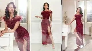 Rochie MBG bordo lunga din paiete cu pene la bust😍