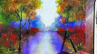 Осень. Рисунок акрилом.Autumn. Acrylic drawing.秋。 アクリル絵具。