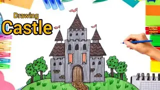 Drawing and Coloring a Beautiful Castle for Kids | Drawing for Kids