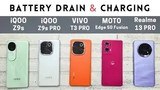 (5G) BATTERY Drain & CHARGING | VIVO T3 Pro vs iQOO Z9s Pro vs iQOO Z9s vs Realme 13 Pro vs MOTO🔥