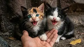 Stray kittens, poor things without a mother, trembling with fear