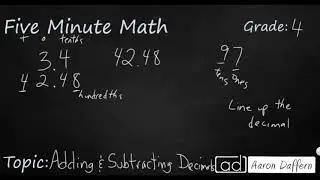 4th Grade Math Adding and Subtracting Decimals
