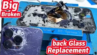 iPhone Back Glass Replacement Gone Wild! 😱 Big Damage Repair! This iPhone Was Destroyed - 14 Pro Max