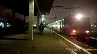 ЭТ2М-033 Останавливается и Отправляется со станции "Новая Охта"|Санкт-Петербург