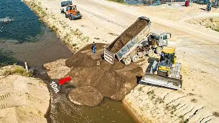 The Big Lake is being filled with sand thanks to new project& productive worker Dozer &12wheel truck