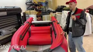 Лодка X RIVER ROCKY 415 фальшборт красно-серая (диван, транс колеса, трап, рым, бронирование днища)