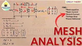 MESH ANALYSIS, KIRCHOFF METHOD, MESH AND BRANCH CURRENT, POWER DELIVERED BY SOURCE, VOLTAGE DROP.