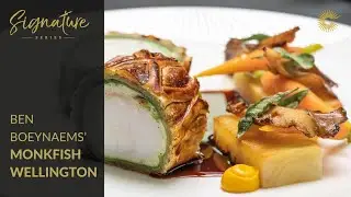 Ben Boeynaems' Monkfish Wellington with glazed carrots and hen of the woods