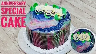 Marble finish mirror glaze cake (eggless) | decoration with flower