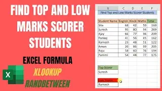 Find Top And Low Marks Scorer Students In Excel | Excel Formulas