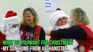 Soldier in Santa Costume Surprises His Mother With Christmas Return From Afghanistan.