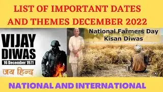 December 2022: Full List of important National and International Days -Special days in December 2022