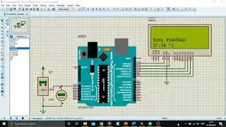 Rangkaian Arduino dengan Sensor Suhu Ruang untuk monitoring - Proteus 8 Pro